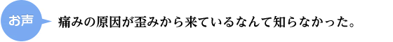 お声：　痛みの原因が歪みから来ているなんて知らなかった。